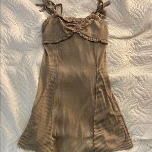 Free People Striped Tan Dress with Ruffle Detail